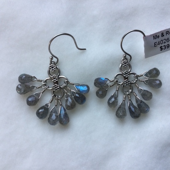 Me & Ro Labradorite Sterling Silver Short Flower Earrings Retired New With Tags - Picture 1 of 5